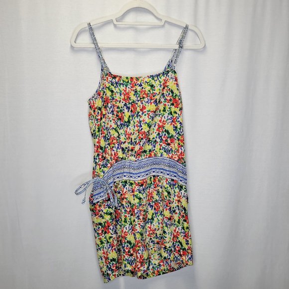 Cabi Small Cruise Fiesta Romper Shorts Tank Top Yellow Blue Red Flowers #5261 - Picture 2 of 8
